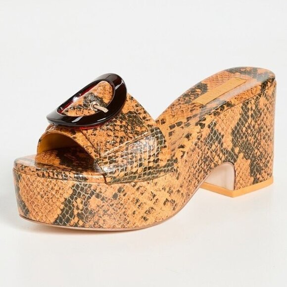 $500 CULT GAIA Cleia Snakeskin Embossed Platform Mule Ochre SANDAL 36.5 (DB16) - Picture 1 of 7